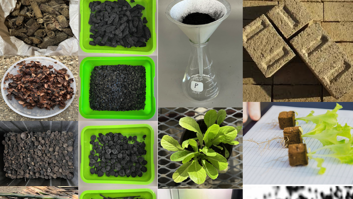 A collage of examples of engineered biochar applications.