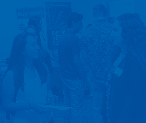 Explore Majors & Career Communities blue image of students