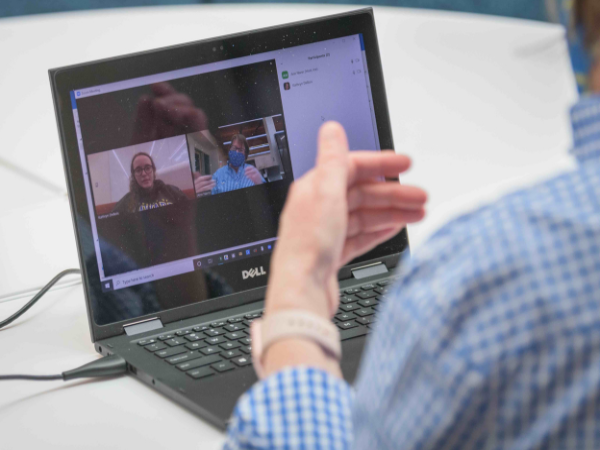 Zoom chat on laptop