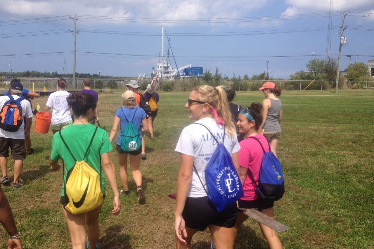 Students walking across the Hugh R. Sharp Campus in Lewes