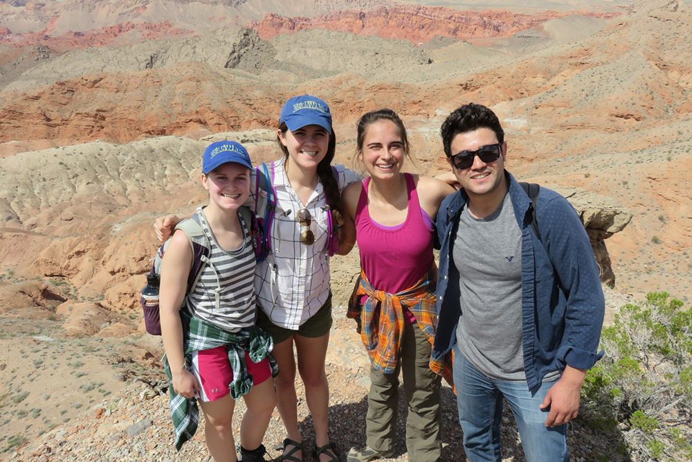 Four geology students on western field trip