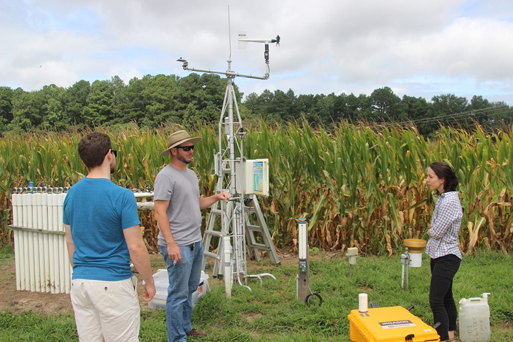 Students learning about a Delaware Environmental Observing System weather station