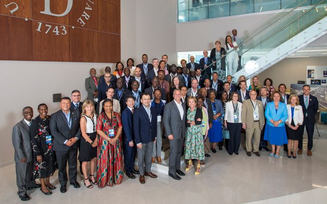 Foreign ambassadors learn about the cutting-edge research taking place at the University of Delaware as part of a visit to the first state through the U.S. Department of State's Experience America program.