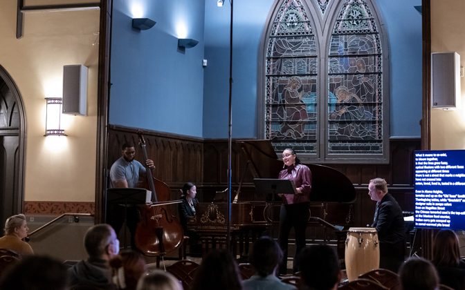 Noël Archambeault, UD School of Music associate professor, performs at the Chicana Art Song Project at Bayard Sharp Hall.