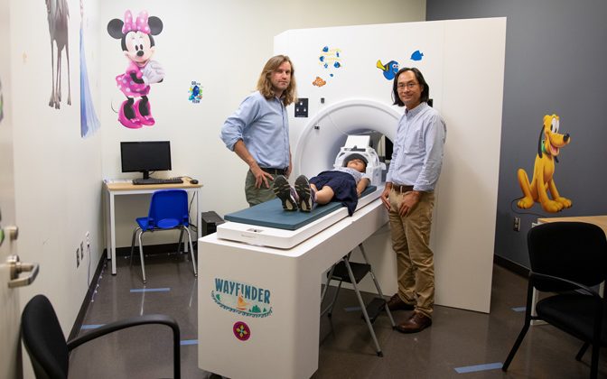 Ho Ming Chow (right) and Evan Usler, assistant professors of Communication Sciences and Disorders, have been awarded a $3 million grant to investigate distinguishing brain characteristics in children who stutter.