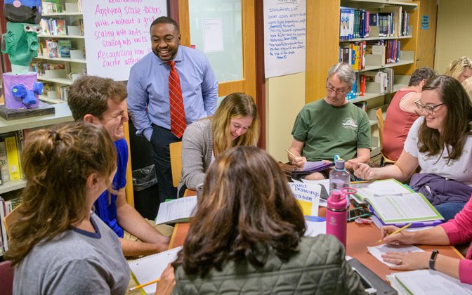 Math teachers from several classes at Talley Middle School in Wilmington, Delaware participate in professional development led by UD’s Professional Development Center for Educators (PDCE).