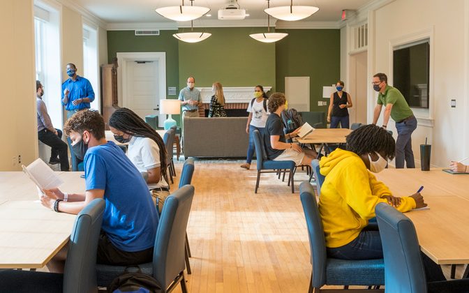 Students studying at the Warner Hall Wellbeing Center