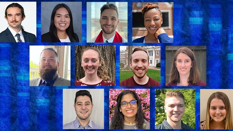 UD students and alumni earned recognition from the National Science Foundation with grants to help their future research work. Among the NSF Graduate Research Fellowship award winners for 2022 were, top row (left to right) Jackson Burns, Wendy Huerta, Spencer Grissom, Sarah Clerjuste; middle row (left to right) Sejal Suri, Collin Meese, Amanda Forti, Nicholas Samulewicz; bottom row (left to right) Kaitlyn Downer, Sean Wirt, Annie Porter, Eric Sterin.