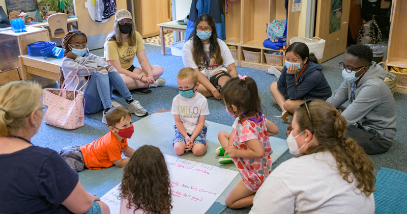 Teachers of Tomorrow participants visit campers at the UD Lab School to gain hands-on experience working with young children and explore their interest in the College of Education and Human Development’s Early Childhood Education major.