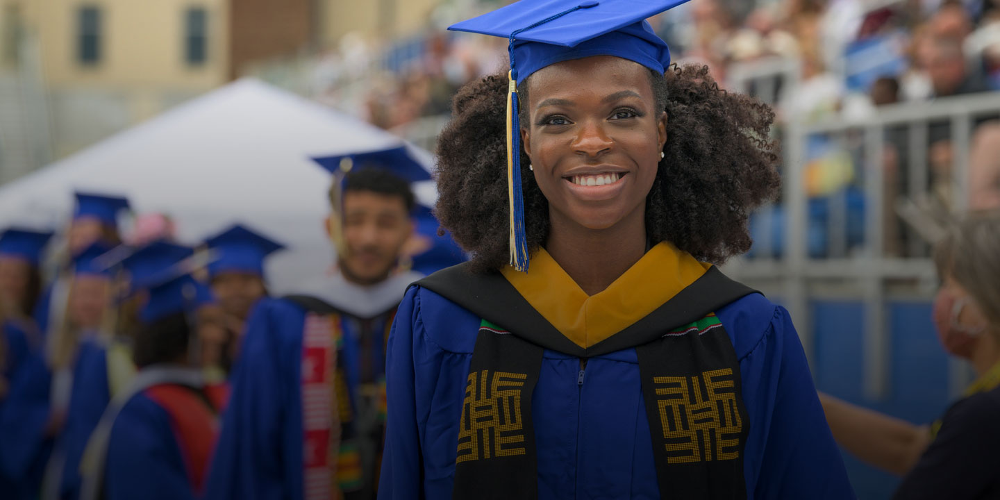 Blue gown graduation outlet