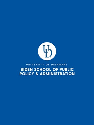 White Biden School Logo on Blue Background