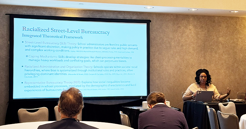 Photo of Calaia Jackson Franco leading a presentation at the 2026 ASPA Conference