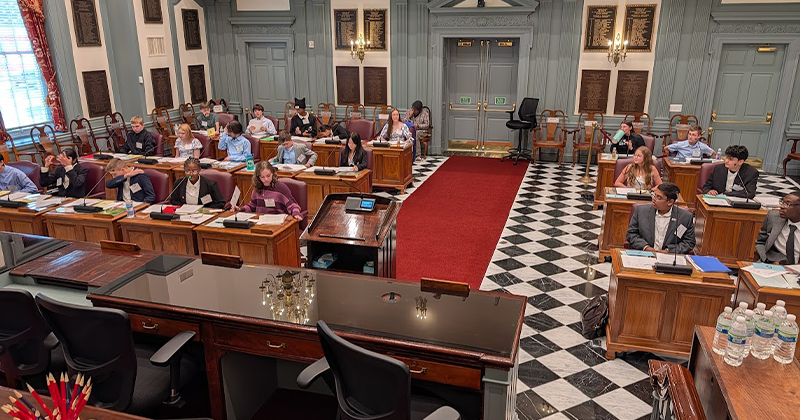 Photo featuring student participants at the Mock Second Continental Congress
