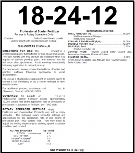 Figure 3. Fertilizer label for a turf starter fertilizer.