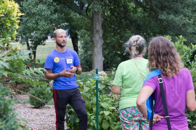 University of Delaware Botanic Gardens (UDBG) hosted an open garden tour for members and donors. Summer interns lead tours of the grounds, explained their work and outlined future garden plans.