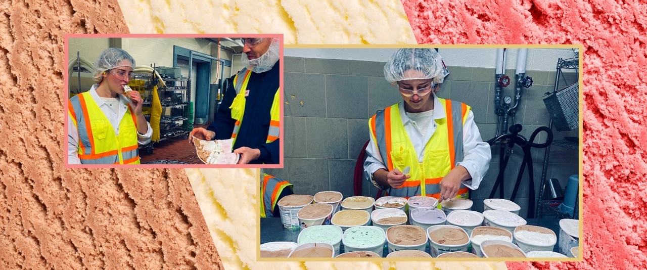 Food science major Jane Farnham oversees the ice cream making process.