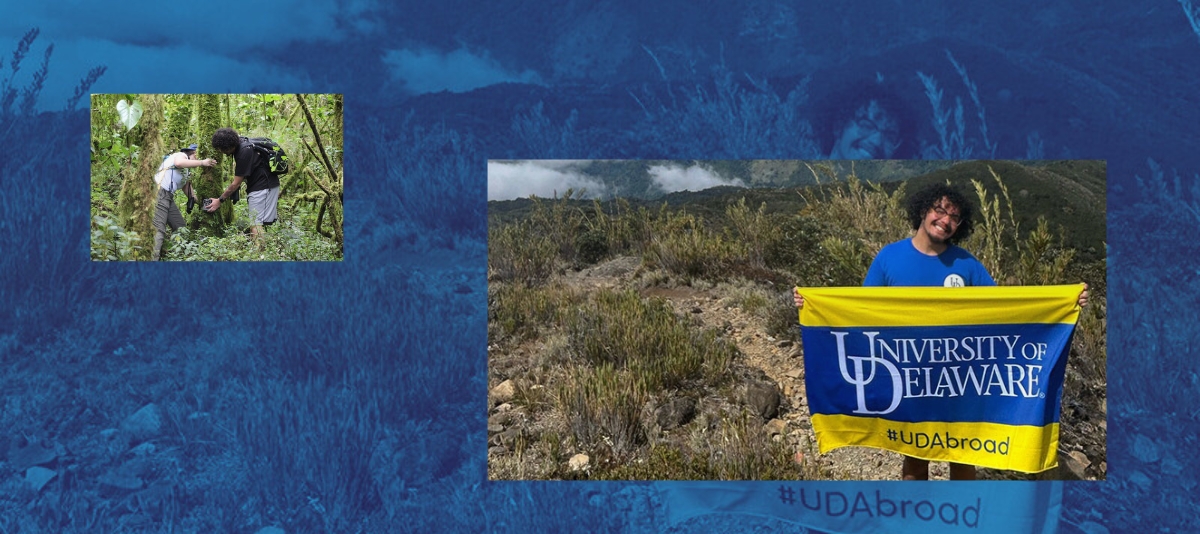 Moreno at the peak of Cerro de la Muerte in Costa Rica and conducting a survey.