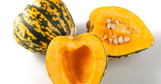 A winter squash cut open