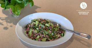Peas and cucumber salad in a bowl