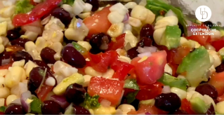 A close view of tomato bean corn salsa