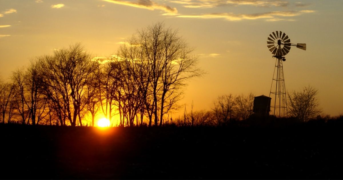 A farm at dusk