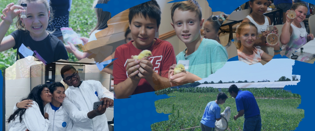 A collage of children doing different activities at Experience Extension Day Camp!