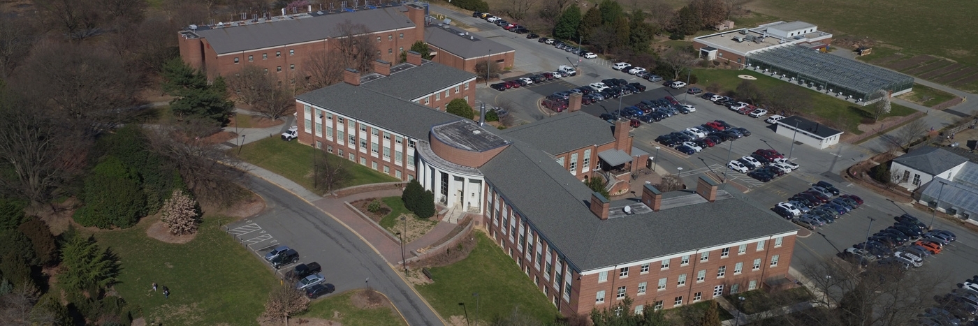 An aerial photo of the University of Delaware's Townsend Hall on South Campus