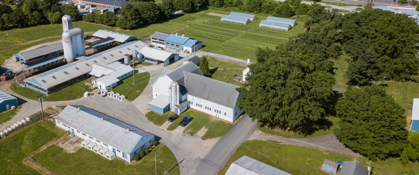 An aerial photo of the University of Delaware's Townsend Hall on South Campus