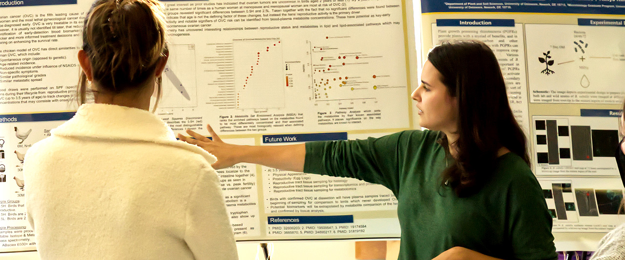 Graduate students presenting poster