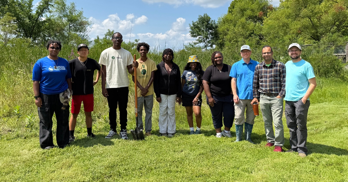 High school students enrolled in the Delaware Nature Society’s Trail Ambassadors program pose with researchers from the University of Delaware College of Agriculture and Natural Resources.