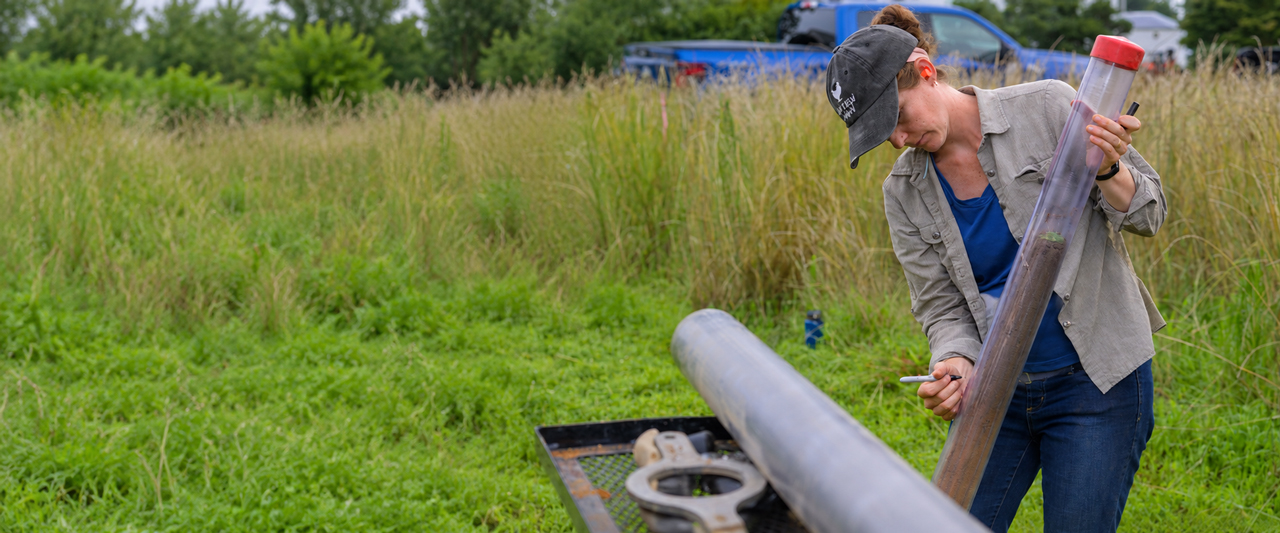 Alexandra Huddell studies Kernza and is growing it for research on Newark Farm.