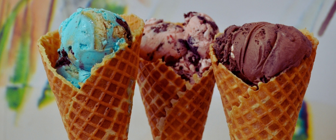 Photo of UDairy Creamery ice cream in waffle cones