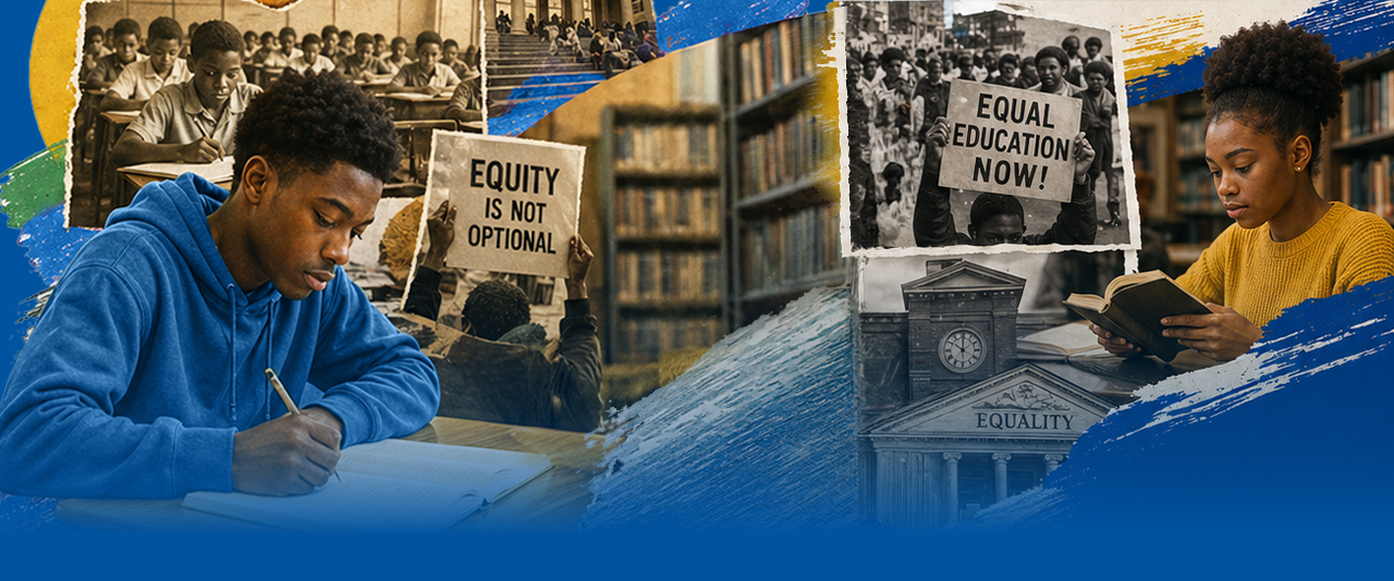 Collage of high school students working and historic civil rights images.