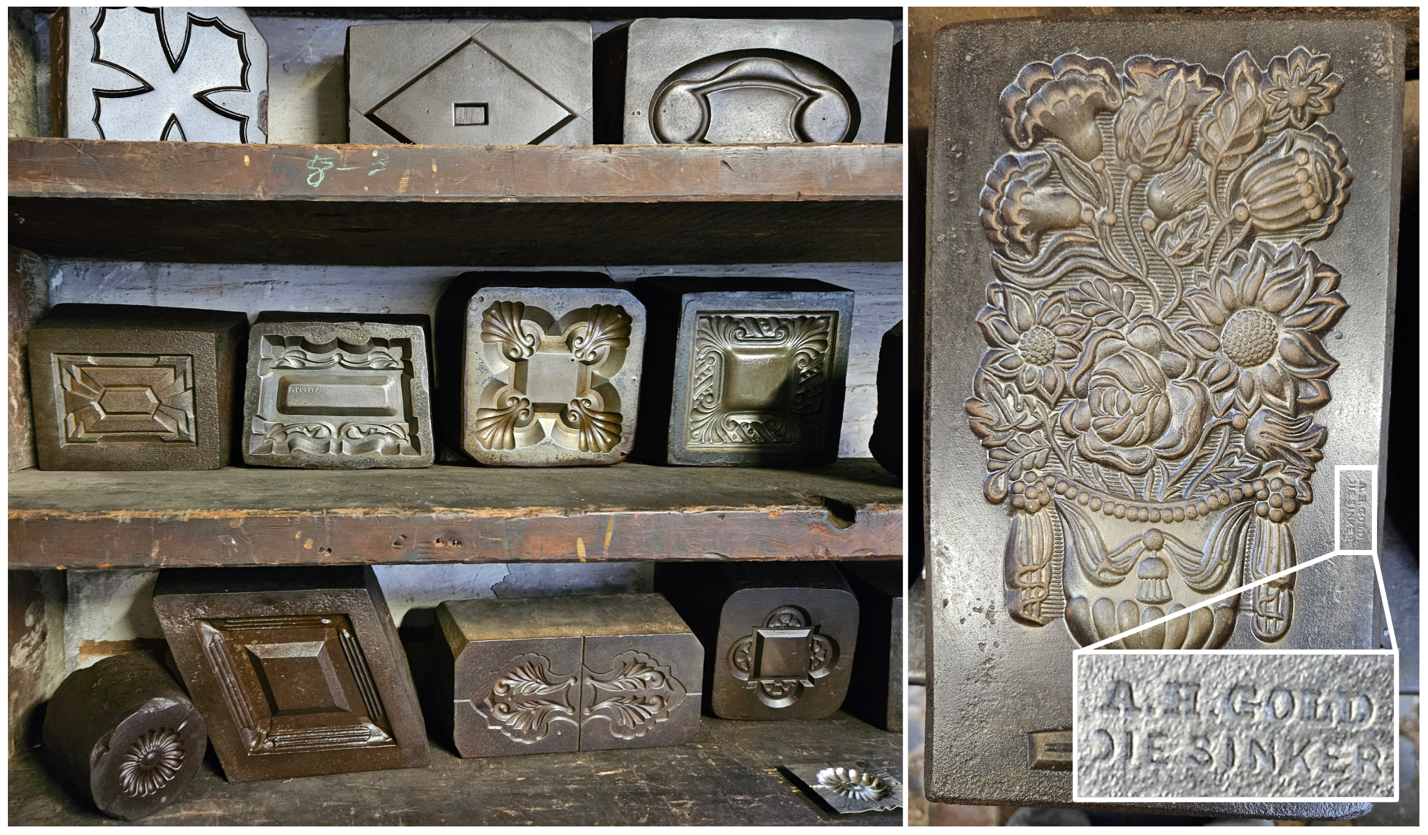 Hand engraved elaborate designs on steel blocks