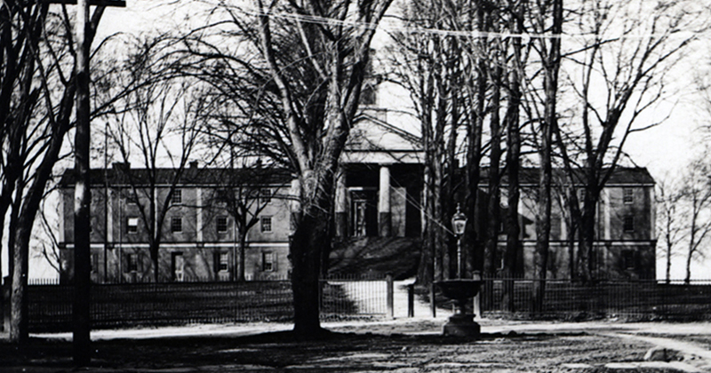Black and white image of Old College Hall in 1890.