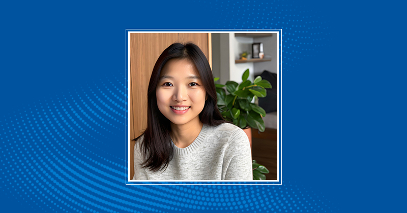 Chiu-Yin Mak headshot with white border on blue background