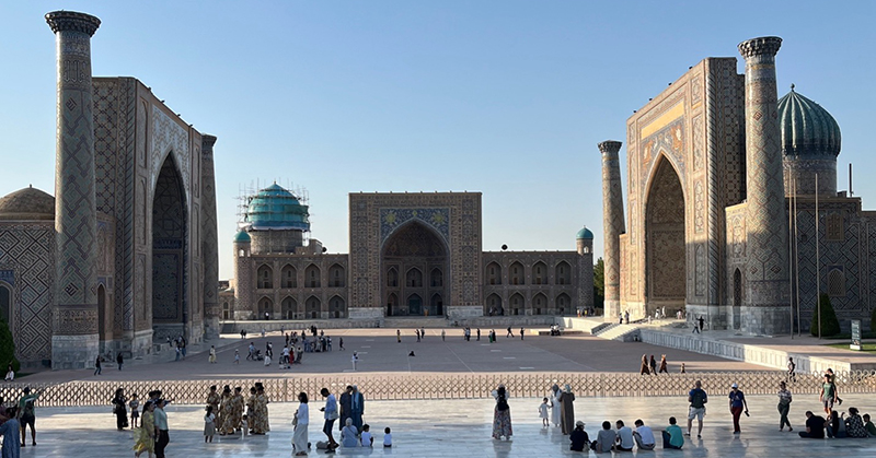 15th to 17th century Islamic architecture of Registan Square in Uzbekistan.