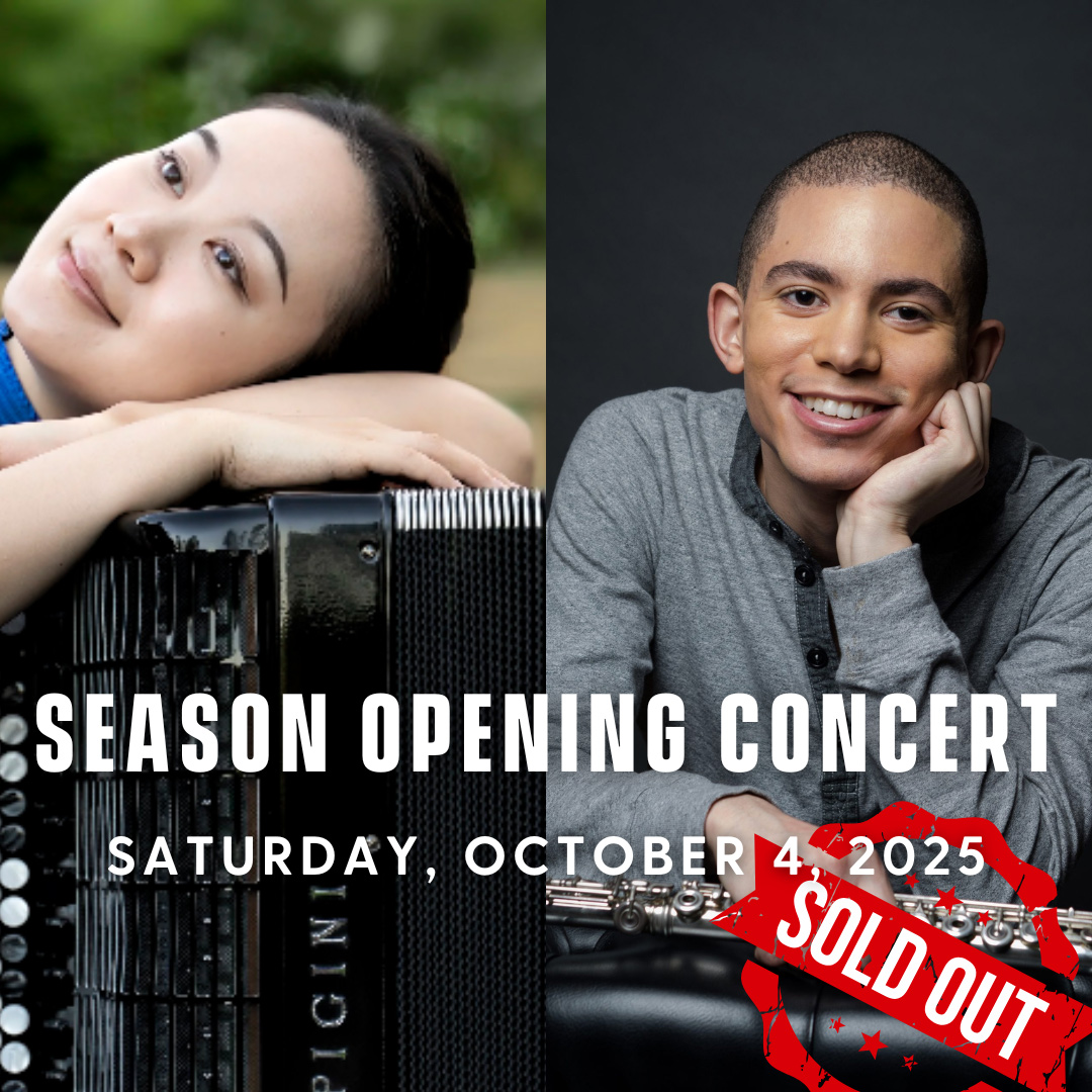 Publicity images of Hanzhi Wang and Anthony Trionfo with their musical instruments