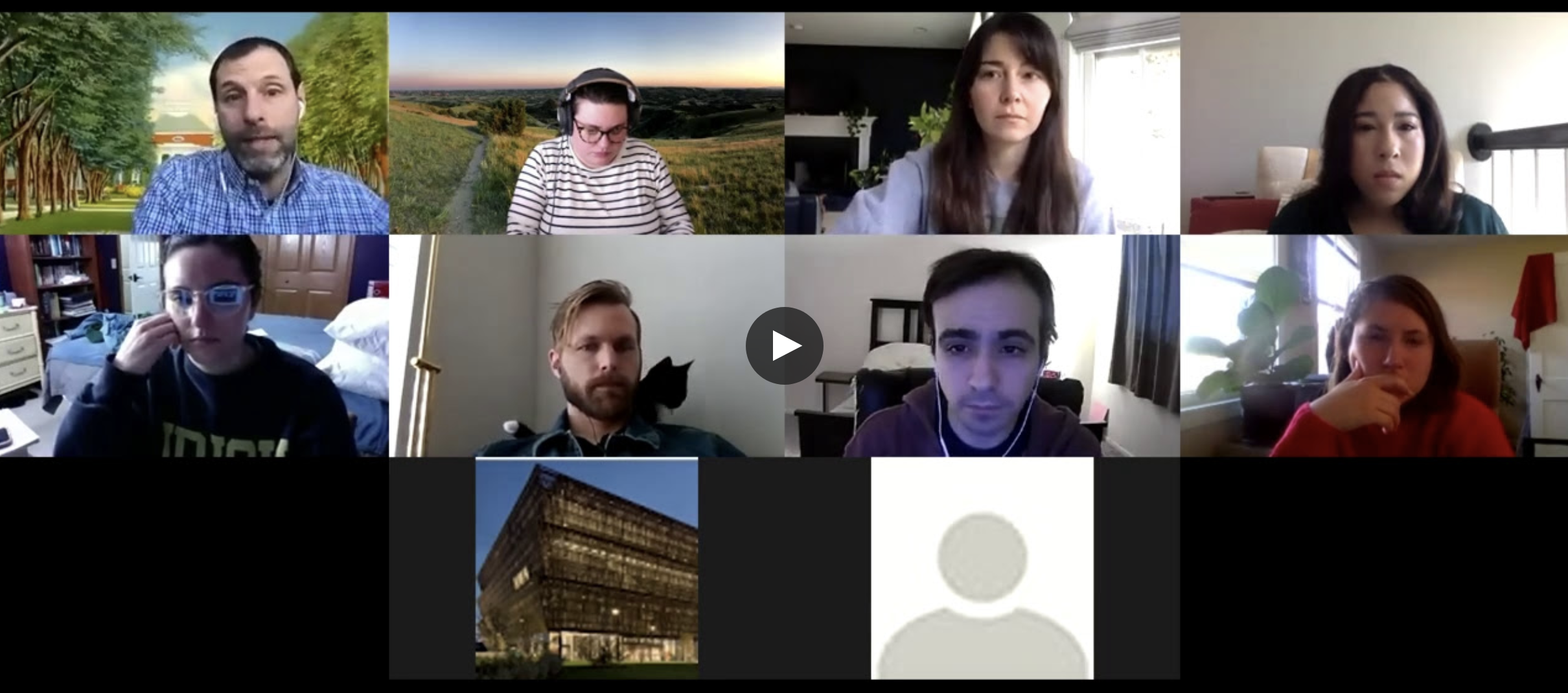 Screen shot of C-AID graduate students in a Zoom virtual meeting in January 2021.