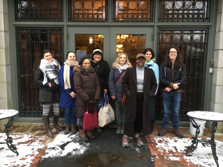 A group a graduate students outside the Rockwood Mansion and Museum in Wilmington, Delaware.