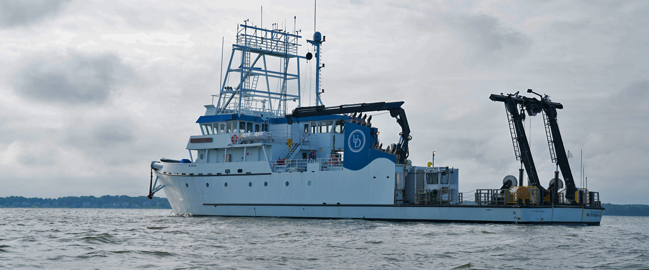 Side view of the Hugh R. Sharp, UD's premiere research vessel 