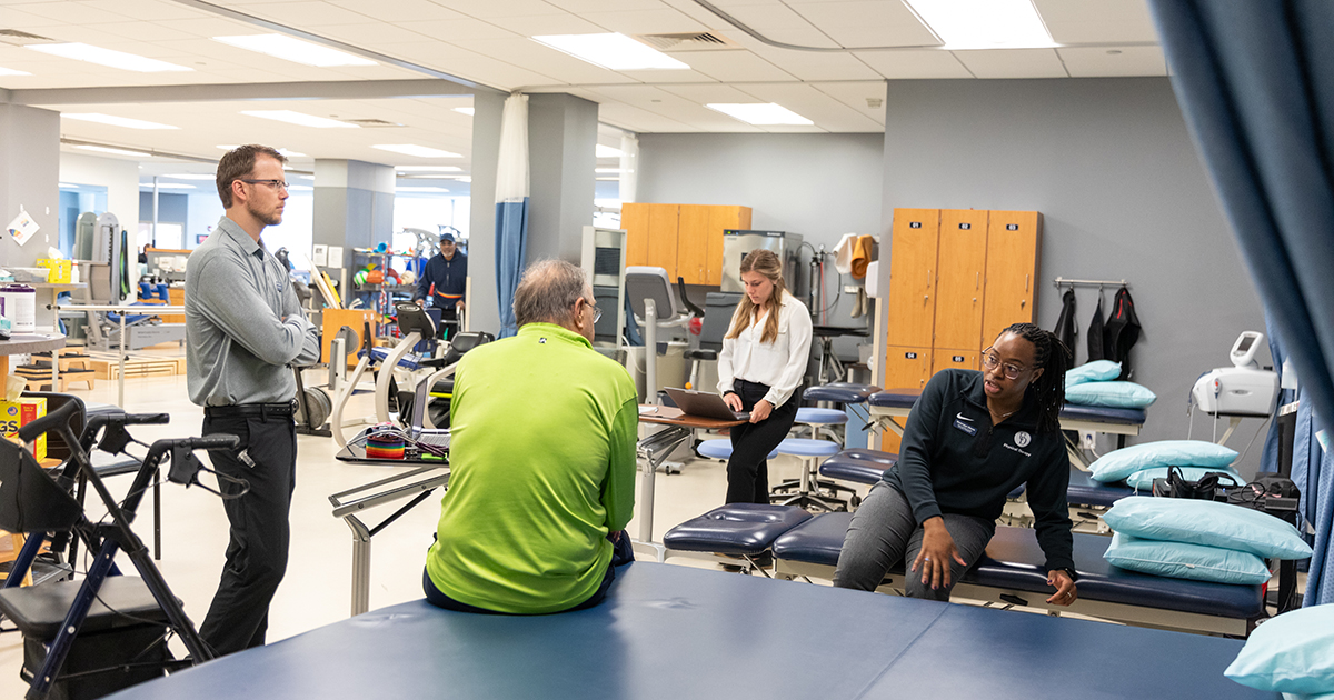 Various exercises happening in the Physical Therapy Clinic. 
