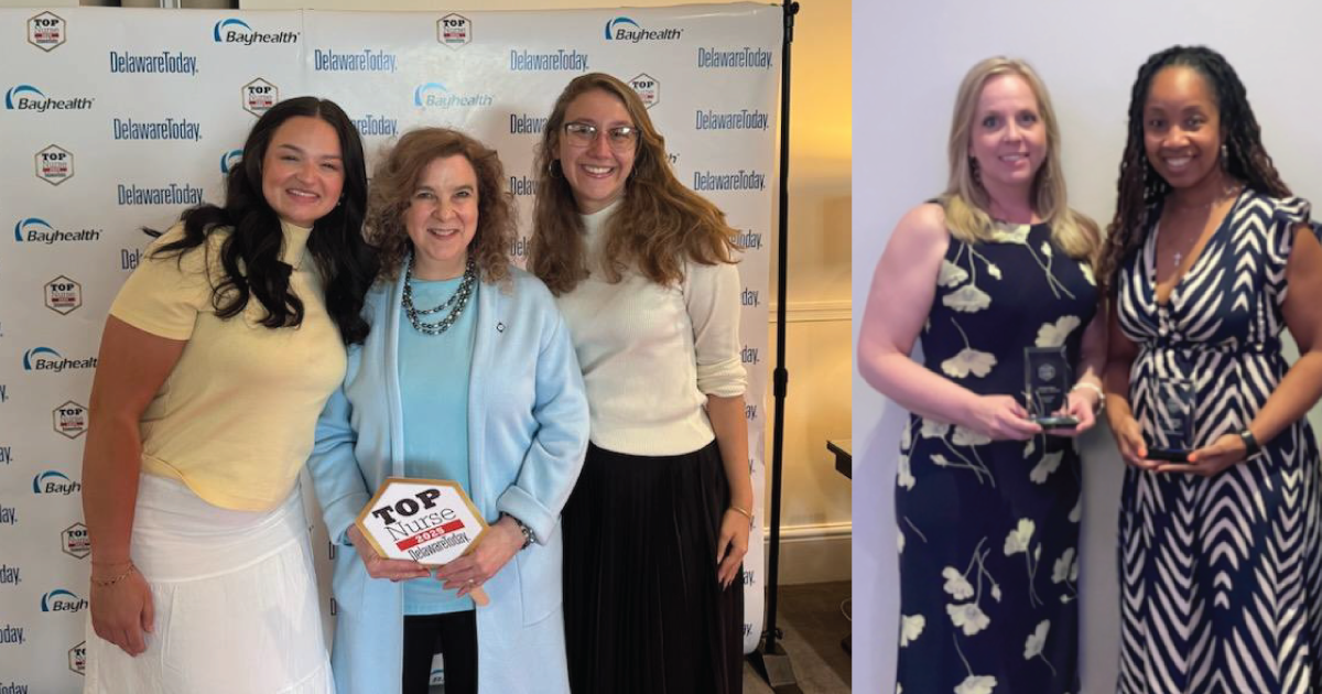 Two images of women nurses posing for an event