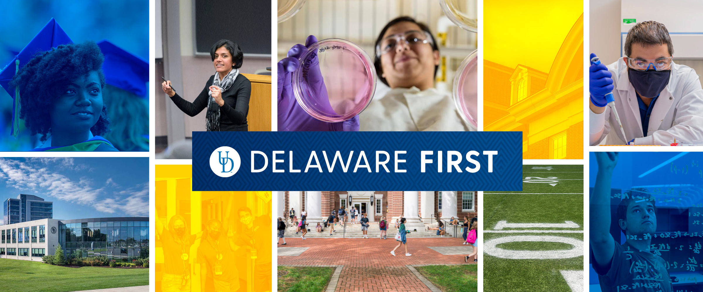 Collage of photographs of UD students and faculty.