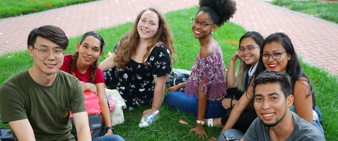 International students in front of Old College