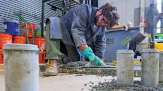 Kenneth “KJ” Olsen working with the sustainable concrete.