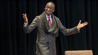 Yusef Salaam on stage at UD.