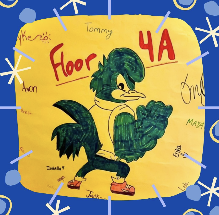 drawing on yellow poster board of YouDee and "Floor 4A"