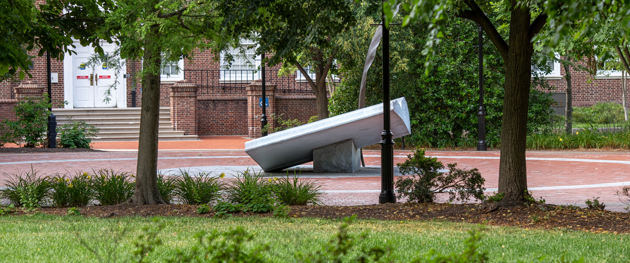 Photo of book sculpture on campus