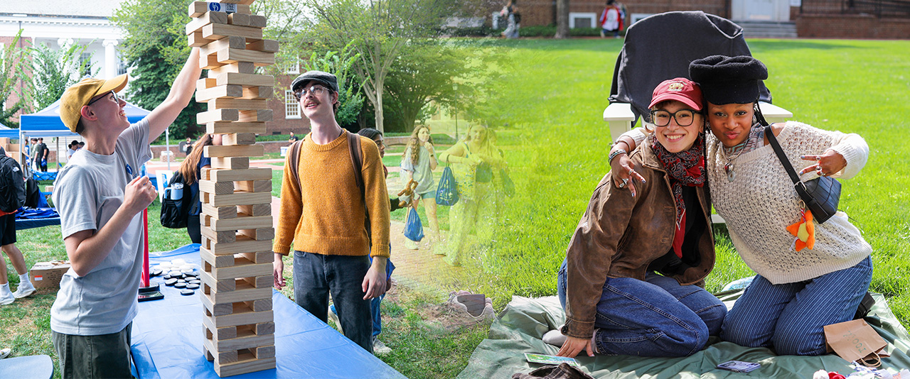 College of students playing and socializing on The Green